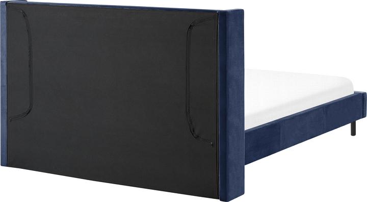 Actual product image Beliani Upholstered Bed Velvet Fabric Navy Blue Slatted Frame 160 x 200 cm VILLETTE (160 x 200 cm)