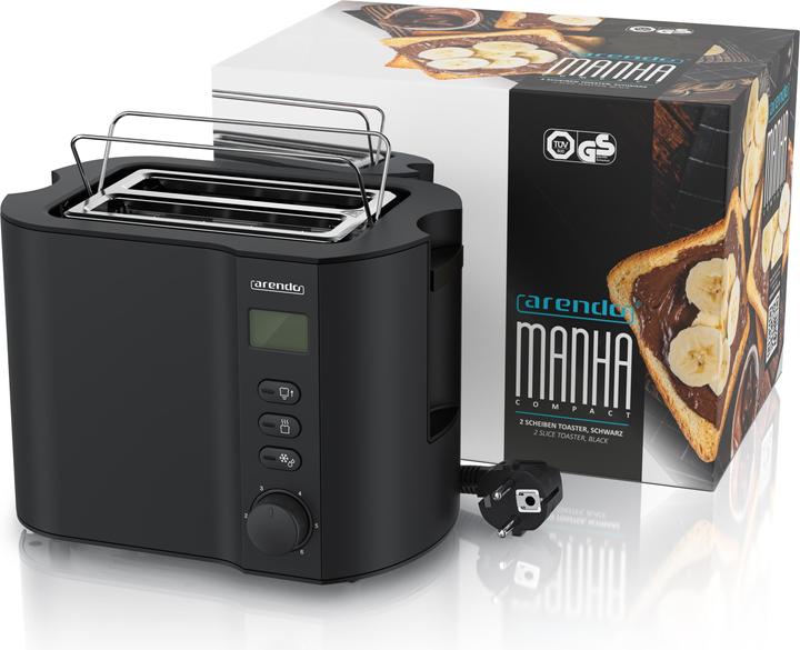 Produktbild Arendo Toaster Edelstahl 2 Scheiben Kurzschlitz, Doppelwand, Brötchenaufsatz, Display mit Restzeitanzeige