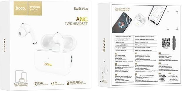 Immagine prodotto Hoco - Wireless Earbuds (EW56 Plus) - Active Noise Cancelling, Bluetooth 5.3 - White (ANC, 4 h, Senza fili)