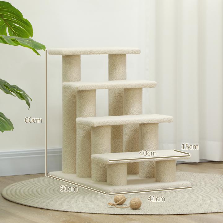 Immagine prodotto PawHut Scala per gatti con 4 gradini (60 cm, Bianco crema)