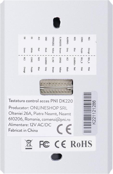 Actual product image PNI Access control keypad DK220, stand-alone, outdoor and indoor, IP65, with 2 relays (Electronic numerical code)