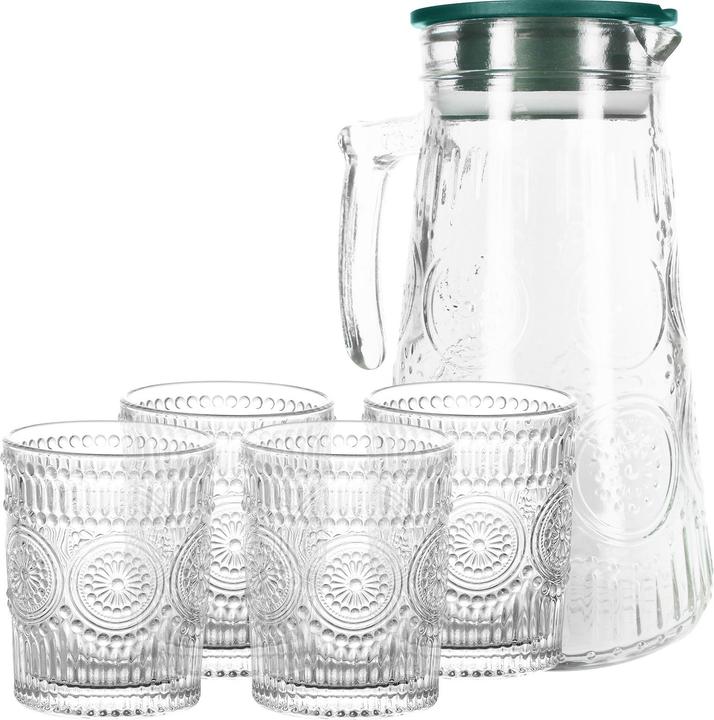 Actual product image Cheffinger Karaffe de Luxe / 4 Gläser Blumenmuster