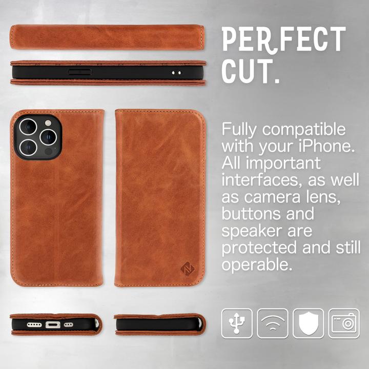 Produktbild Nalia Echt-Leder Flipcase (Apple iPhone 14 Pro Max)