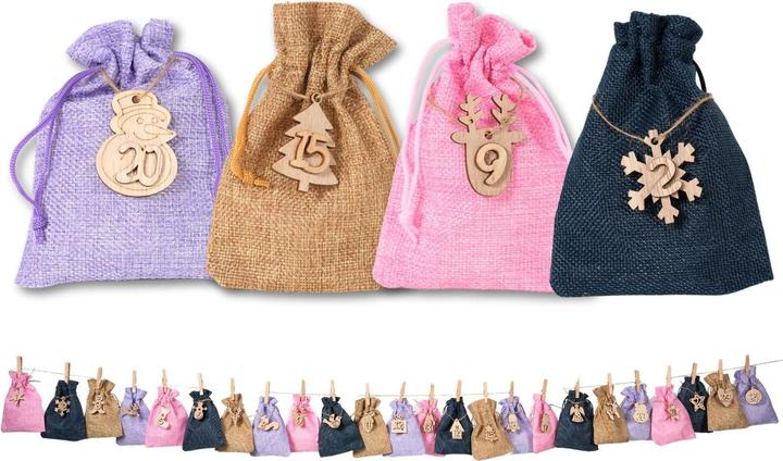 Immagine prodotto Hermex Do-It-Yourself-Adventskalender Überraschungskalender befüllbar Jutebeutel
