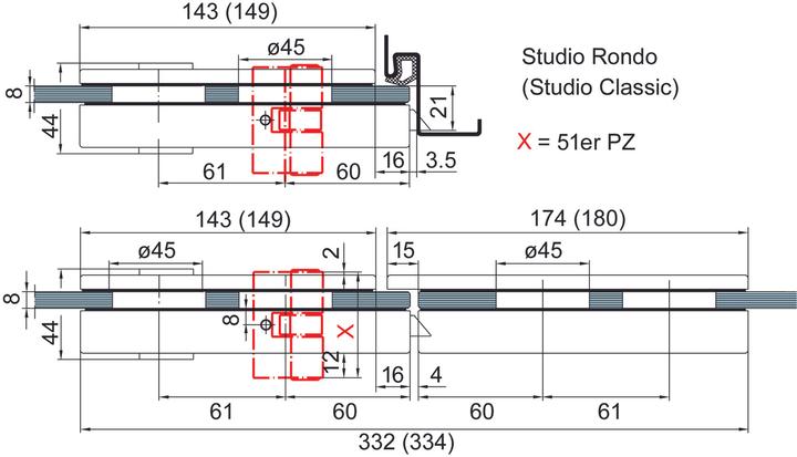 Produktbild Dormakaba Glastürgegenkasten STUDIO Rondo Leichtmetall Dark Niro DIN links / rechts rund