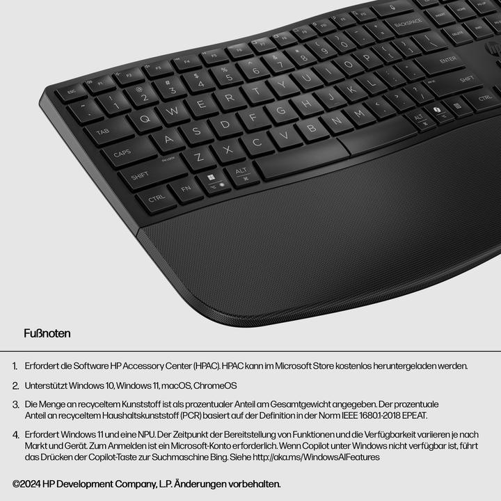 Produktbild HP 685 Comfort Dual-Mode Keyboard, Volle Grösse (100%), Kabellos, RF Wireless + Bluetooth, Membran Ke (DE, Kabellos)