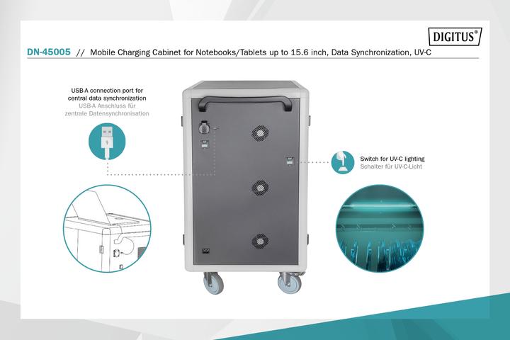 Actual product image Digitus Mobile charging cabinet for notebooks / tablets up to 15.6 inch, data synchronization, UV-C