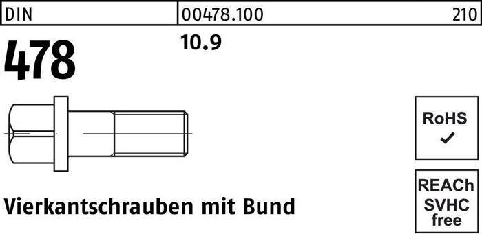 Produktbild Vierkantschraube DIN 478 m.Bund M 16 x 60 10.9 (10 Schrauben pro Stück)