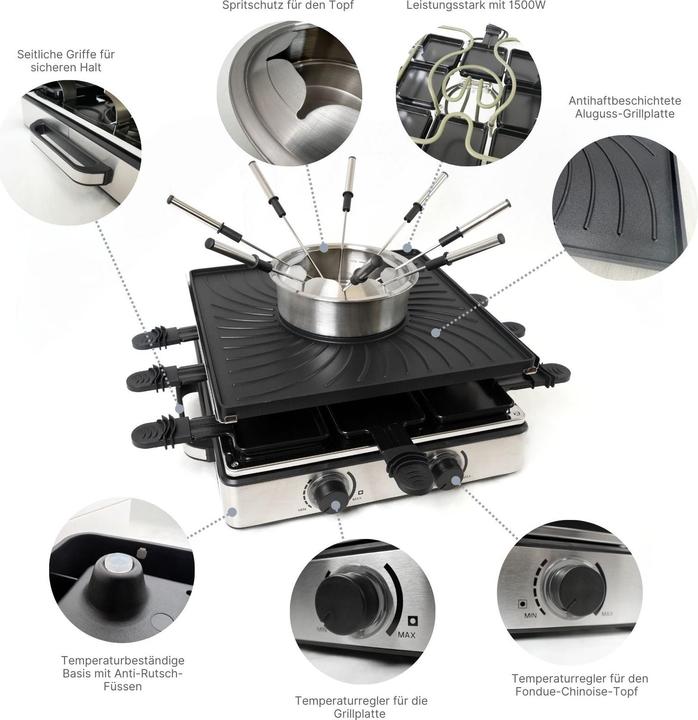 Immagine prodotto Hermex Raclette-Grill mit Fonduetopf Raclette-Set Fondue Chinoise Tischgrill