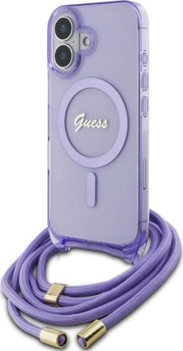 Guess GUHMP16SHCTSGNSU iPhone 16 6.1" fioletowy/purple hardcase Crossbody Cord Script MagSafe