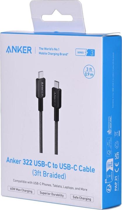 Actual product image Anker Cable 322 USB-C do USB-C 0.9m czarny (0.90 m, USB 3.2 Gen 2)