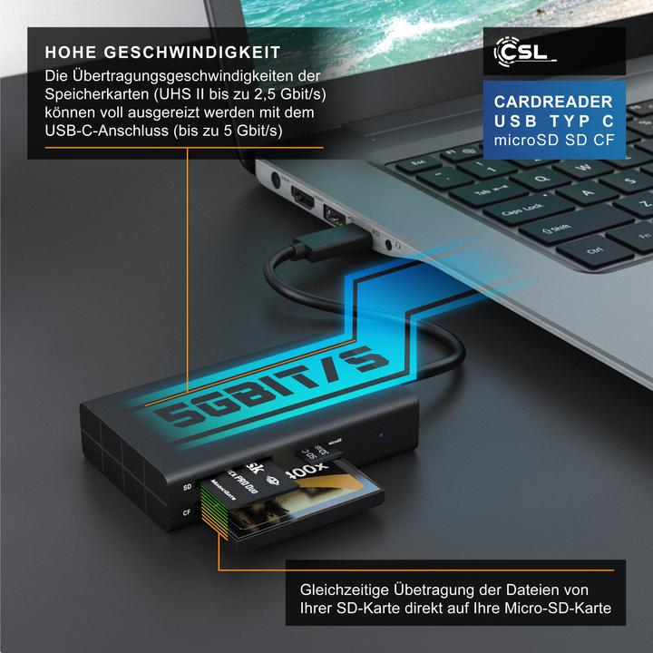 Actual product image CSL 3 in 1 card reader (USB-C 3.2 Gen 1)
