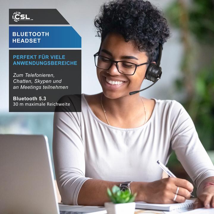 Produktbild CSL Wireless-Headset, Bluetooth Kopfhörer, Mikrofon, Ladestation, Noise Cancel, Multipoint, BT 5.3 (Kabellos, USB-A)