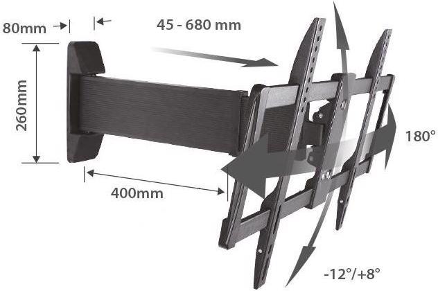 Immagine prodotto Spectral JM-600E supporto a parete per TV sw 94.00cm (37")-70" rotazione:180 inclinazione:8/-5 40kg
