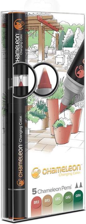 Produktbild Chameleon Aquarellfarbstifte Brushpens Naturtöne, 5 Stück (Hellgrün, Dunkelgrün, Grün, Rot, Taupe, 5 x)