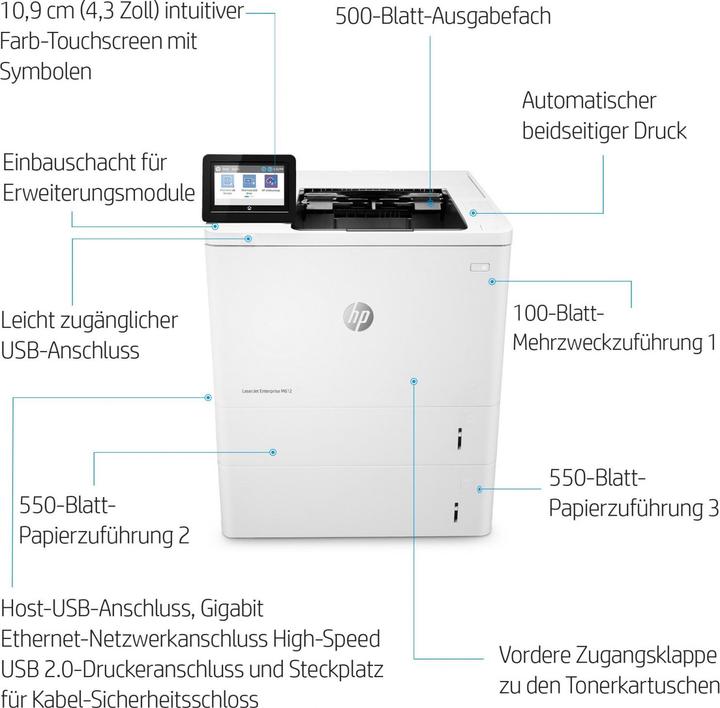Produktbild HP LaserJet Enterprise M612dn (Laser, Schwarz-Weiss)