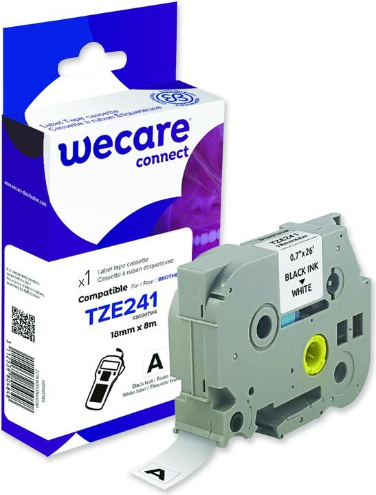 Wecare Nastro per scrittura compatibile con BROTHER TZE-241 nero su bianco (1.80 cm, Bianco)
