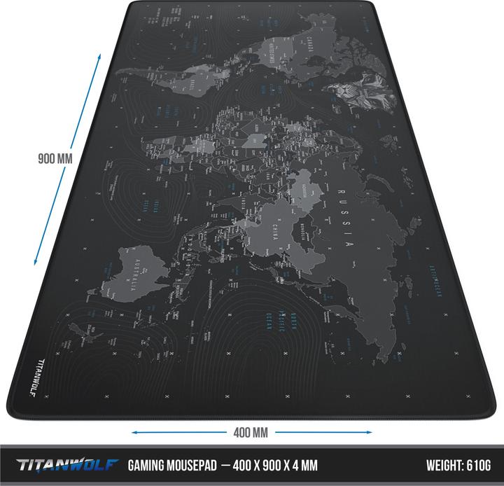 Actual product image Titanwolf Gaming mouse pad XXL, smooth fabric, speed mouse mat, 900 x 400mm surface, globe (XXL)