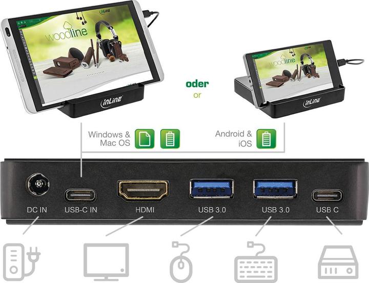 Produktbild InLine USB Mini Docking Station mit USB Typ C PD (Docking Port)