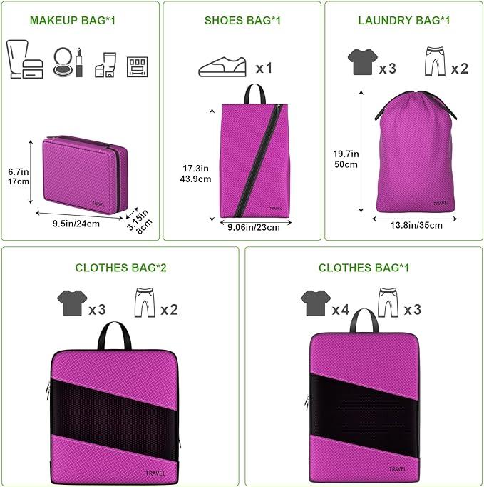 Actual product image Only-Bags.Store 6 compression packing cubes for suitcases, expandable storage bags for travelling items