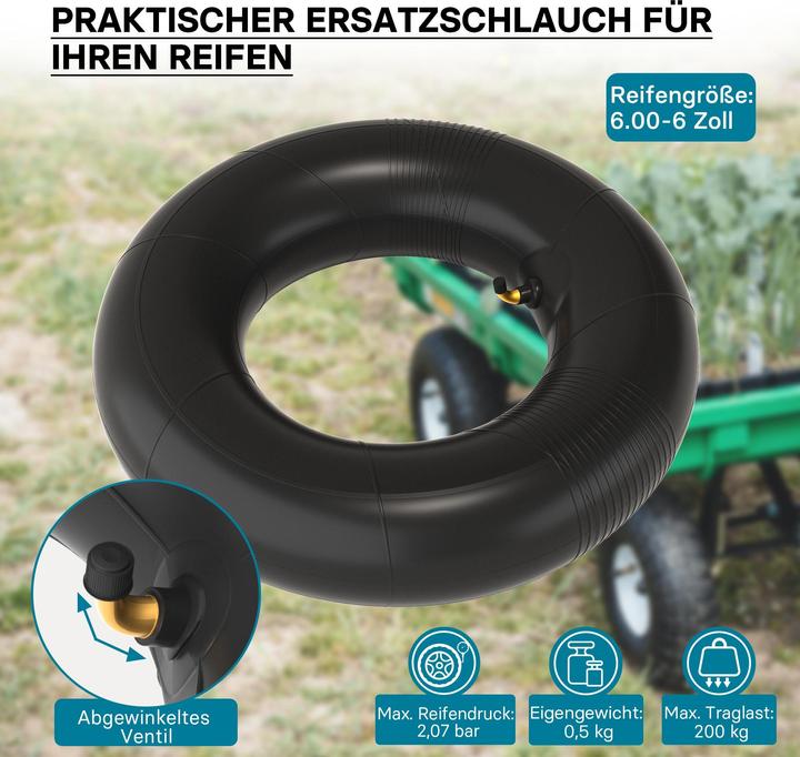 Actual product image Wiltec Inner tube for lawn mower tyre 15x6.00-6 with curved valve stem garden tractor (Lawn mower, Garden machinery spare parts)