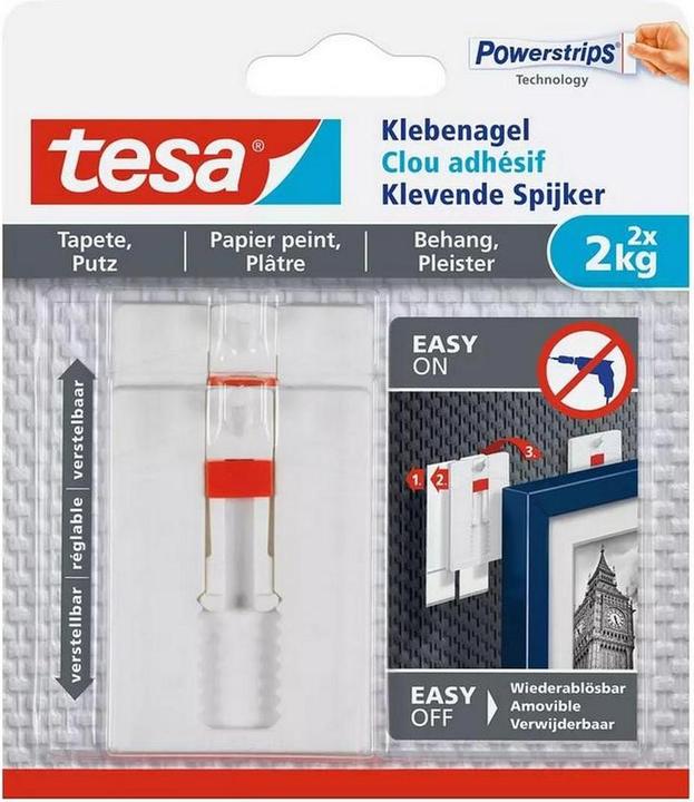Produktbild tesa Klebenagel für Tapete & Putz, 2kg Halteleistung, höhenverstellbar