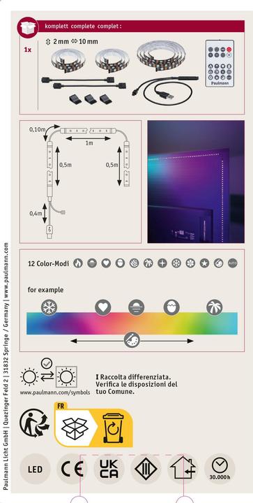 Immagine prodotto Paulmann EntertainLED USB TV Stripes RGB (RGB, 200 cm, Interno)
