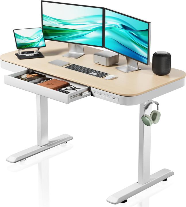 Produktbild Wiltec Höhenverstellbarer Schreibtisch Einmotorig Ladestation Tischplatte Memory (600 x 1200 mm)