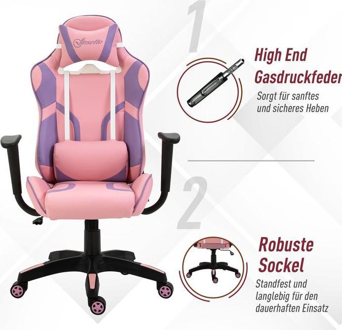 Produktbild Swisshandel24 Ergonomischer Gaming Stuhl Bürostuhl Verstellbares Massage Lendenkissen Rosa&Violett