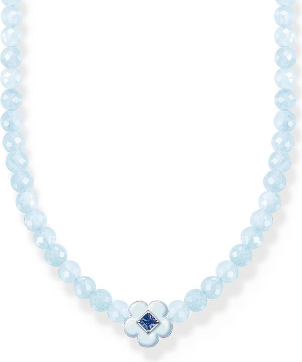 Thomas Sabo Choker Blume mit blauen Perlen (925er Silber, Emaille, 34 cm)