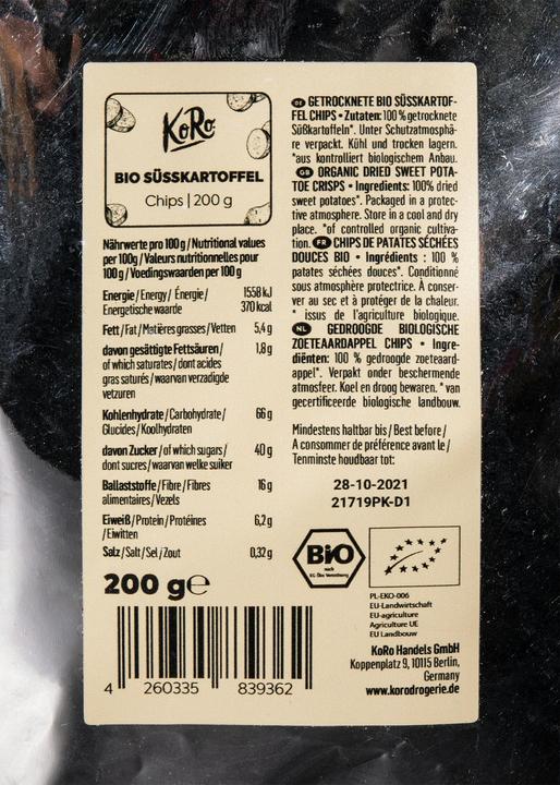 Produktbild KoRo Getrocknete Bio Süsskartoffel Chips (200 g)