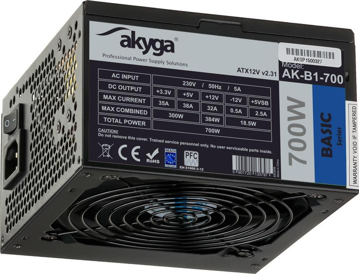 Produktbild Akyga AK-B1-700BE ATX Power Supply 700W Juodas EDITION P4+4 PCI-E SATA PPFC 12 cm (700 W)
