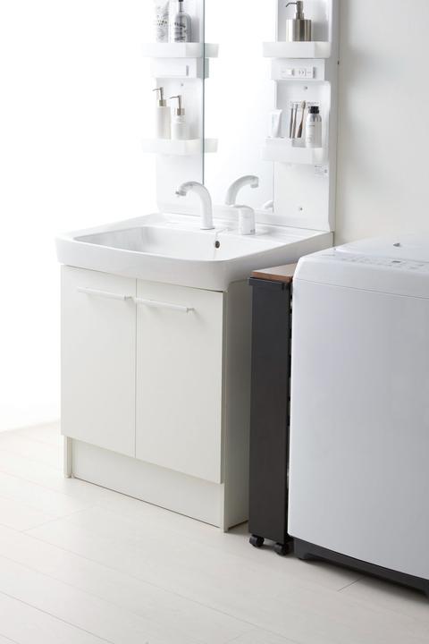 Actual product image Yamazaki Narrow trolley with wooden shelf TOWER