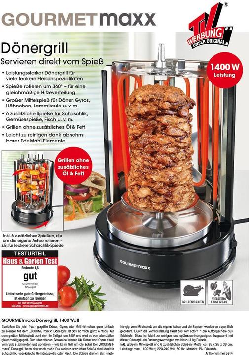 Immagine prodotto Gourmetmaxx Kebab grill 05914