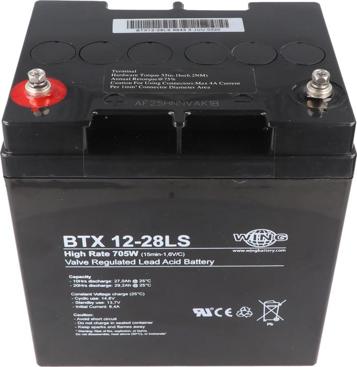 Actual product image AccuCell Wing BTX12-28LS 12V 28Ah high rate hochstromfähig Bleiakku AGM Blei Gel Akku (12 V, 28 Ah)