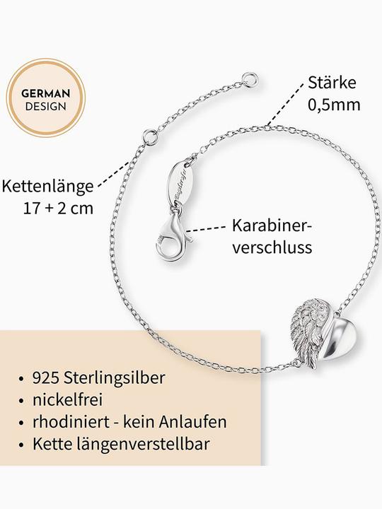 Immagine prodotto Engelsrufer Bracciale cuore ali (17.50 cm, Argento 925)