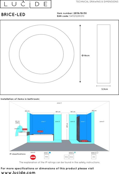 Actual product image Lucide Brice LED (686 lm, E11)
