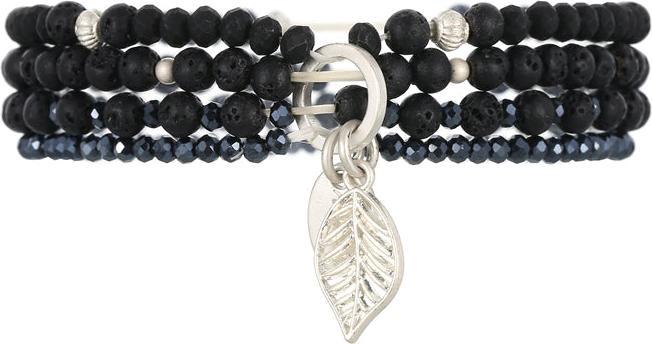 Andreani Armband mit Blattanhänger aus echtem Lavastein (8 cm)