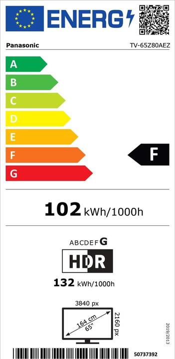 Energy Label Panasonic TV-65Z80AEZ (65", OLED, 4K, 2024)