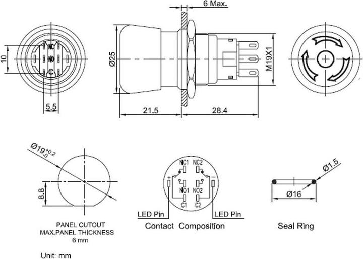 Image du produit Tru Components Interrupteur d'arrêt d'urgence EMERGENCY OFF à verrouillage 19 mm aluminium