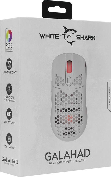 Actual product image White Shark Extremely light gaming mouse Galahad White, 72g (Cable)