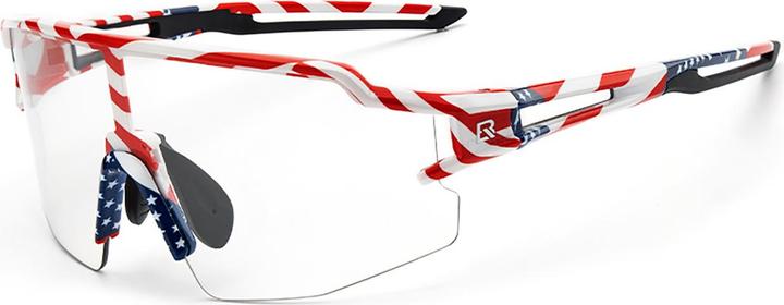 Actual product image Rockbros Cycling Glasses Photochromic with UV Protection and Corrective Insert 14120008002 - USA Pat (White with US flag motif)