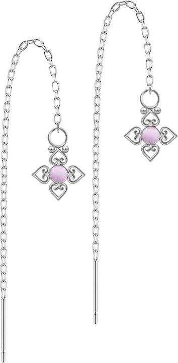 Star Piercing Ohrstecker silber freifallende Kette violetter Katzenauge Stein vier filigrane Herzen (ohne Messing, Chirurgenstahl 316L, Mineralisch)