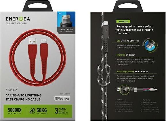 Produktbild Energea kabel Nyloflex USB - Lightning Charge and Sync C89 MFI 1.5m czerwony/red (1.50 m, USB 3.2 Gen 1)