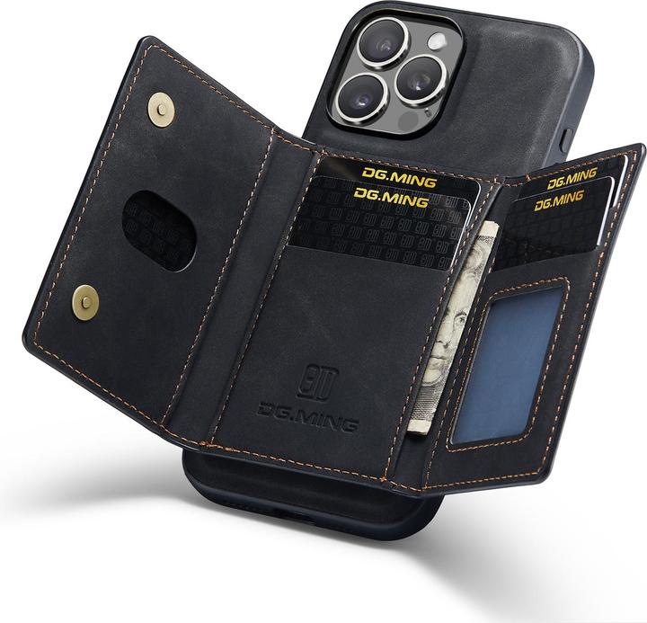 Produktbild Dg.Ming iPhone 12 Pro Max - Etui, Leder-Optik, Kartenfach & Magnetverschluss, Schwarz (Apple iPhone 12 Pro Max)