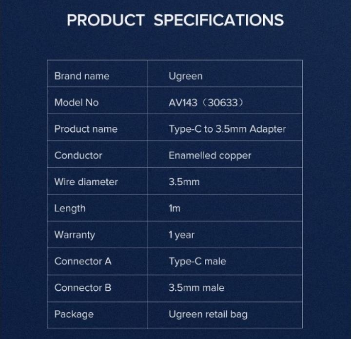 Actual product image Ugreen USB C – 3.5mm (1 m, USB)