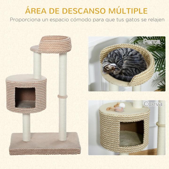 Produktbild PawHut Katzenkratzbaum, kuschelige Aussichtsplattformen, beige und kaffee, 61x41x96cm (96 cm, Braun)