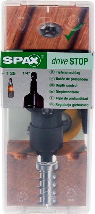 Immagine prodotto Spax Drive Stop Butée de profondeur Support 1/4" avec embout T25 et Rondelles feutre (Esagono incassato TX M25)