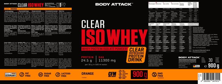 Actual product image Body Attack Clear Iso Whey (900G can) (Orange, 1 pcs., 900 g)