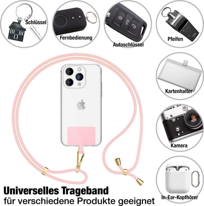 Actual product image Nalia Handyband + Pad für Hülle zum Umhängen, Karabinerhaken Anhänger aus Metall (gold)